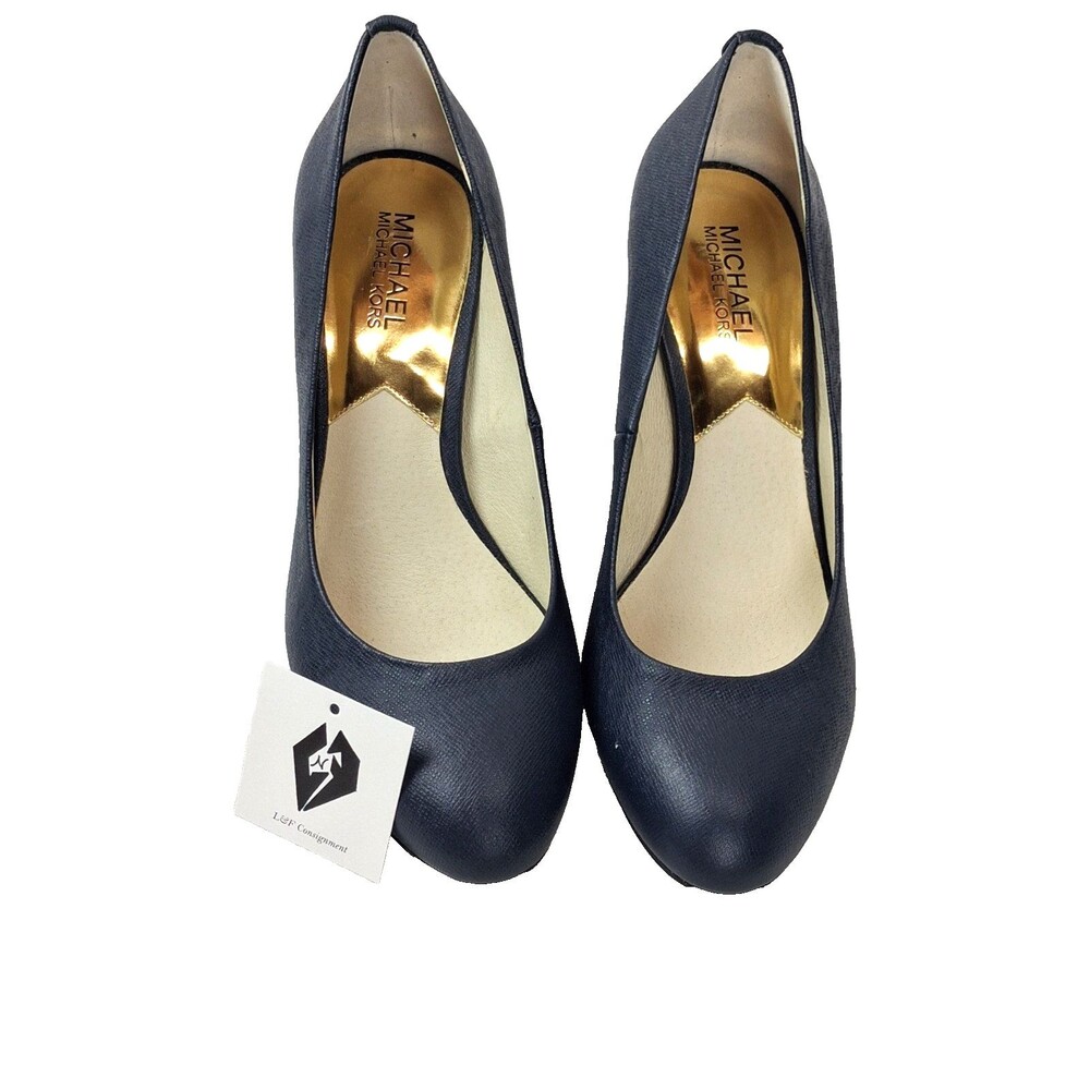 Michael Kors Women's Flex Pump Line Navy Blue Textured Leather Round Toe Pump